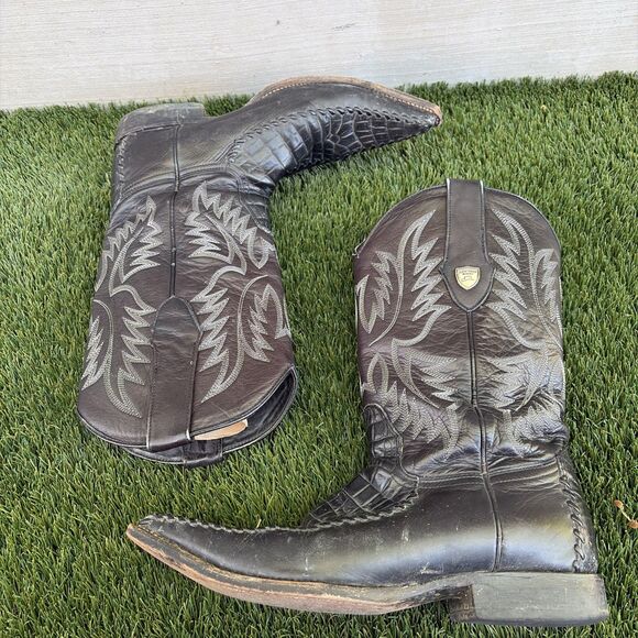 Wild West Crocodile Leather Toe Cowboy Western Boots Handcrafted Sz 8 Black main image 7